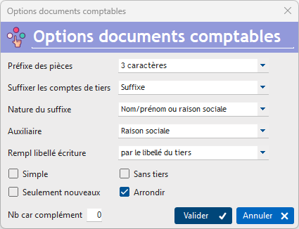 Ecran de paramétrage de l'export Ximport