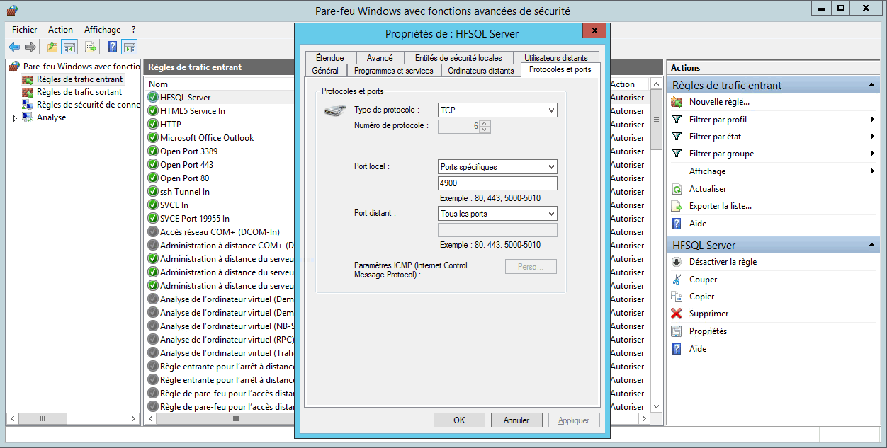 Réglage pare-feu sous Windows 2012